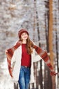 Woman with long hair and wearing warm clothes Royalty Free Stock Photo