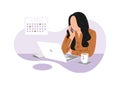 Woman with long hair working at home because of the pandemic Royalty Free Stock Photo