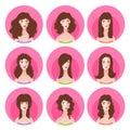 Woman long hairstyle icon set