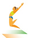 Woman long jumper performs the winning jump