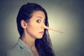 Woman with long nose. Liar concept Royalty Free Stock Photo