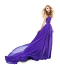 Woman Long Purple Dress, Fashion Model in Evening Gown, Girl full length Beauty portrait on White Royalty Free Stock Photo