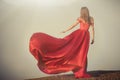 Woman in a long red dress. Back view Royalty Free Stock Photo