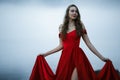 Woman in a long red dress. Copycpase Royalty Free Stock Photo