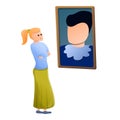 Woman look gallery picture icon, cartoon style