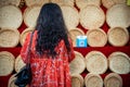 Woman looking at bakery products