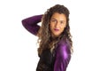 Woman looking at the camera.  Black girl wearing purple clothes and makeup party Royalty Free Stock Photo