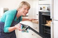 Woman Looking At Chicken Roasting In Oven Royalty Free Stock Photo