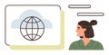 Woman Looking at Cloud and Globe Symbol Global Communication and Technology Royalty Free Stock Photo