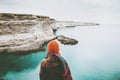 Woman looking at cold sea view alone Travel Lifestyle