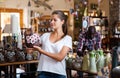 Woman looking for handmade ceramics Royalty Free Stock Photo