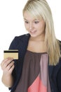 Woman looking at her credit card