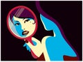 Woman looking at herself in the mirror fashion minimal flat design vector illustration