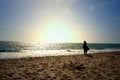 A woman looking at infinite horizon on seashore Royalty Free Stock Photo
