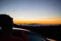 Woman looking at inspirational landscape ocean view