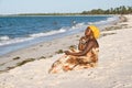 Woman looking interested to the sea.