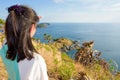 Woman looking island and sea view