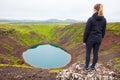 Woman Looking At Kerid Crater Lake