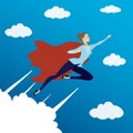 Woman looking like Super hero flying in sky, Royalty Free Stock Photo