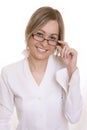 Woman looking over the top of her glasses Royalty Free Stock Photo