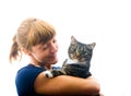 Woman looking at pet cat Royalty Free Stock Photo