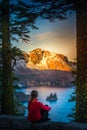 Woman looking at Phantom Rock Crater Lake Oregon Royalty Free Stock Photo