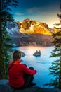 Woman looking at Phantom Rock Crater Lake Oregon Royalty Free Stock Photo