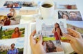 Woman looking at photos, remember nostalgia for a day of rest Royalty Free Stock Photo