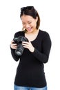 Woman looking at picture on digital camera Royalty Free Stock Photo