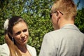 Woman looking skeptically at partner