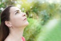 Woman looking the sky, wishing. Royalty Free Stock Photo