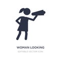 woman looking by a spyglass icon on white background. Simple element illustration from People concept