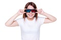 Woman looking through stereo glasses Royalty Free Stock Photo