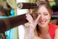 Woman looking through the telescope Royalty Free Stock Photo