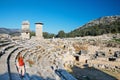 Woman looking at theater of Xanthos ancient city