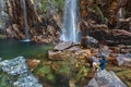 Woman looking to Parida Waterfall (Cachoeira da Parida) Royalty Free Stock Photo