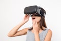 Woman looking with VR device and feeling excite Royalty Free Stock Photo