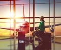 Woman looks at a plane Royalty Free Stock Photo