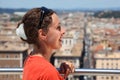 Woman looks at Rome from Altar of Fatherland Royalty Free Stock Photo