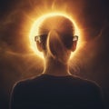 woman looks at a solar eclipse through sunglasses Royalty Free Stock Photo