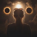 woman looks at a solar eclipse through sunglasses Royalty Free Stock Photo