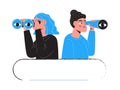 Woman looks through spyglass, monocular. Business metaphor concept vector for UI. Online search, catalog folder optimization