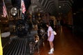 Woman looks at the 1858 train on display