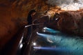 Woman looks at the water pool in Jenolan Caves Blue Mountains Ne