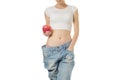 Woman lose weight slimness centimeter apple Royalty Free Stock Photo