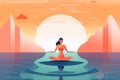 woman lotus meditation relaxation yoga sea exercise ocean position person back. Generative AI.