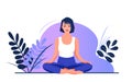 Woman in lotus pose meditating in nature. Conceptual illustration for yoga, meditation, relaxation, rest, healthy lifestyle Royalty Free Stock Photo