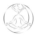 Woman in lotus position. Vector illustration of lineart style. Yoga pose flat line icon Royalty Free Stock Photo