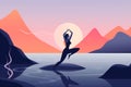 woman lotus sea ocean meditation yoga fitness exercise back person relaxation. Generative AI.