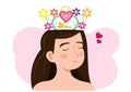 Woman with love symbol key and padlock on her head Means the desire to get a partner. and have positive thoughts. vector